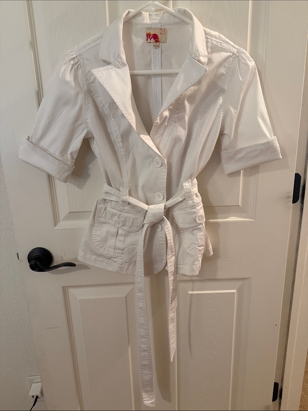 Y2K Vintage Forever 21 White Tie-Waist Short-Sleeve Blazer